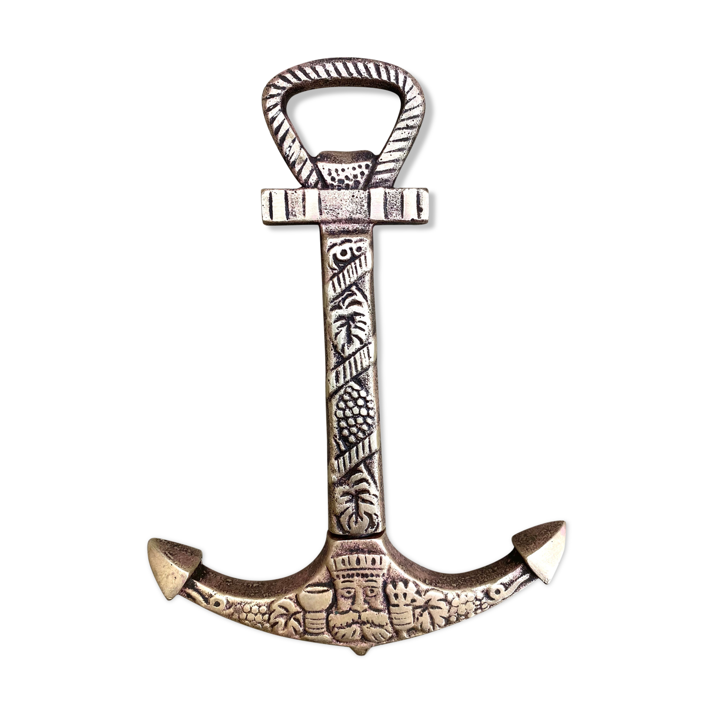 Tire cap bottle opener anchor brass old