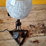 Art Deco lamp in metal and speckled blue opaline glass globe