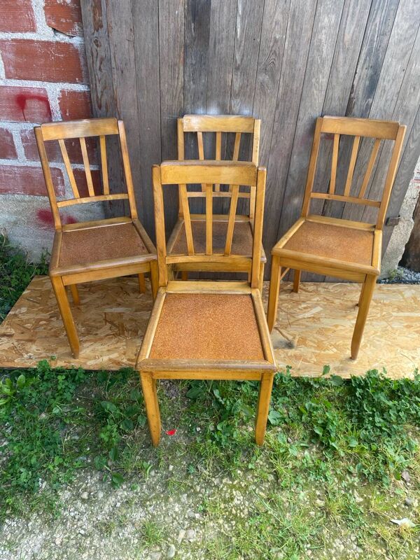 4 chaises bistrot en bois style Baumann, années 60