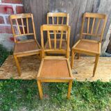 Set of 4 Antique Bistrot Chairs in Baumann Style Wood from the 60s