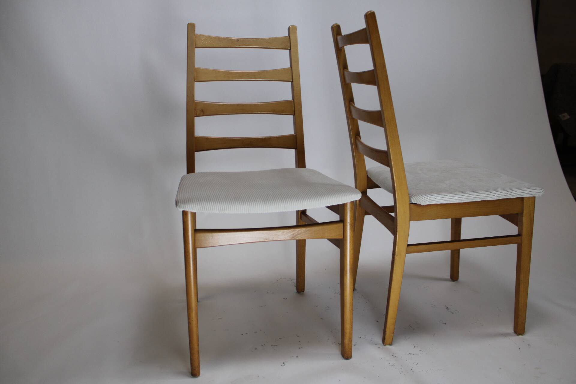Pair of vintage teak chairs with white corduroy top, 1960s Sweden