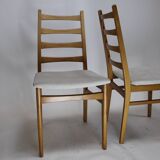 Pair of vintage teak chairs with white corduroy top, 1960s Sweden
