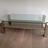 Chromed coffee table with glass tops and mirror