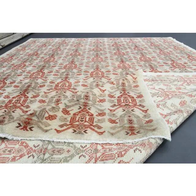 1970s Vintage Turkish Hand-Knotted Wool Cotton Red Area Rug 197x290