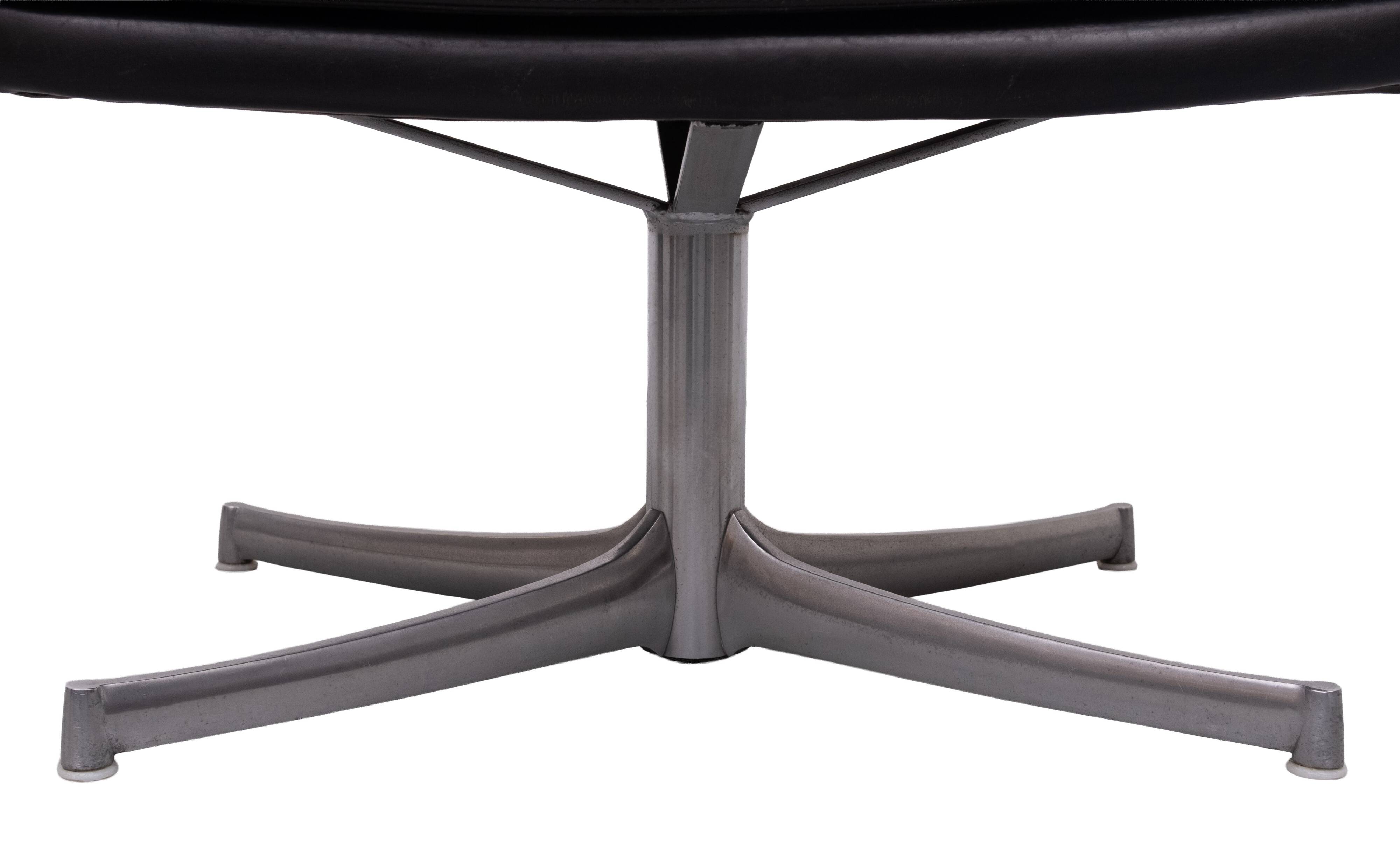 Collection Walter Knoll Black Leather Foot Stool 1970s Germany