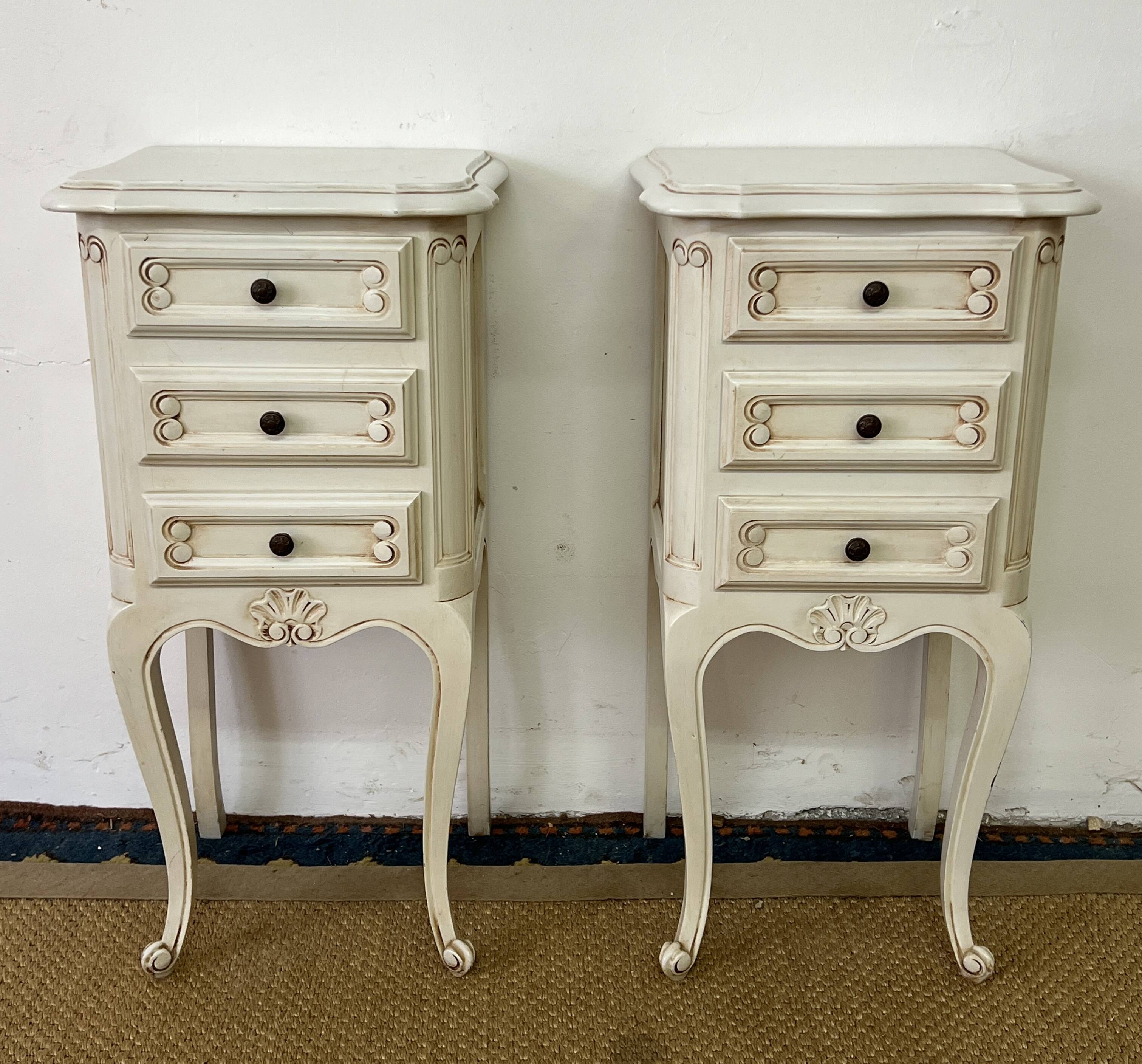 Pair of antique Louis XV style bedside tables, 3 drawers