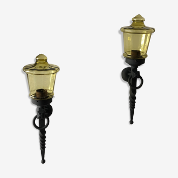 Duo of old wrought iron sconces