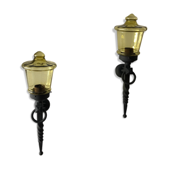 Duo of old wrought iron sconces