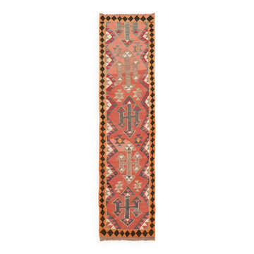 Turkish Handwoven Vintage Herki Kilim 95 cm x 344 cm