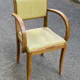 Curved wood and yellow leather bridge office chair