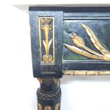 19th century Louis XVI style console table in black and gold with white marble shelf