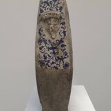 Vase with blue and white enamel on terracotta