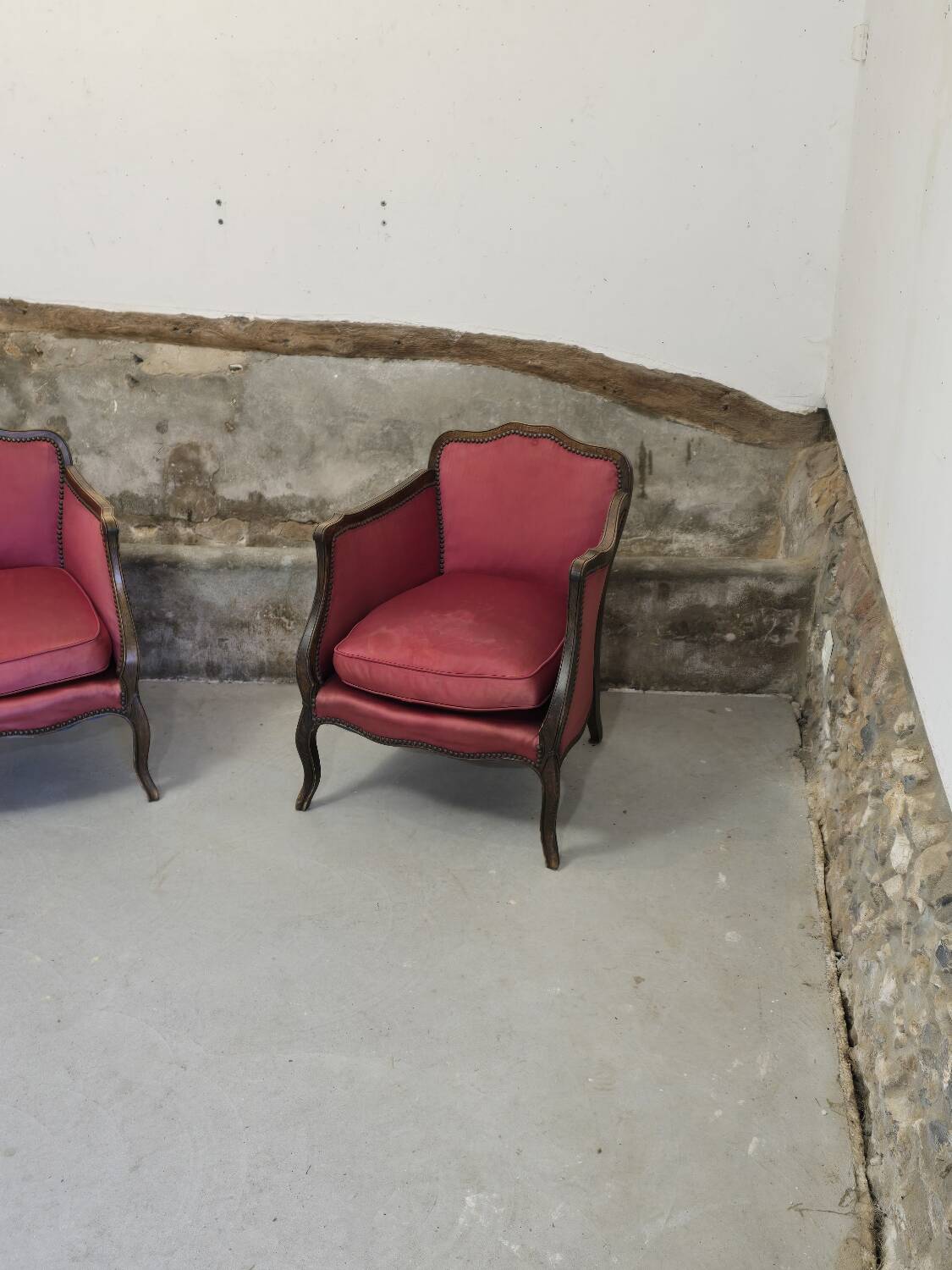 Pair of Louis XV style bergere chairs