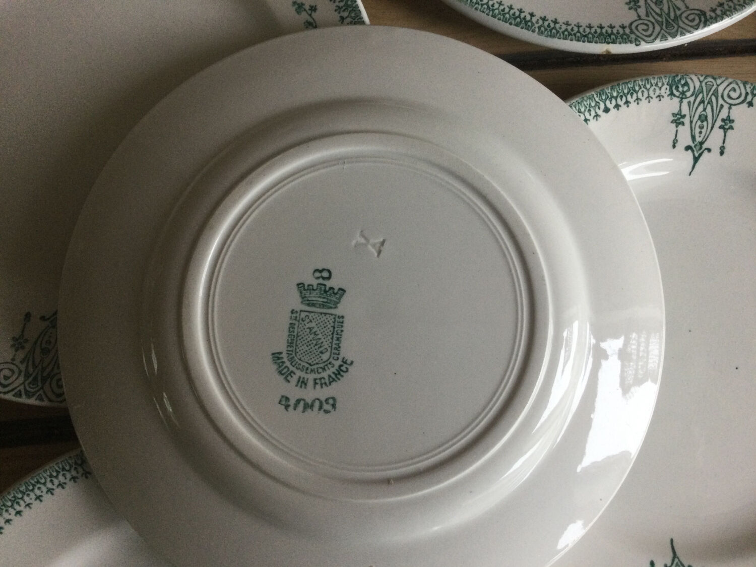 9 dessert plates Saint Amand 4003 art nouveau décor blue-green