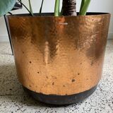 Hammered copper, metal and plastic planter on wheels from the 70s