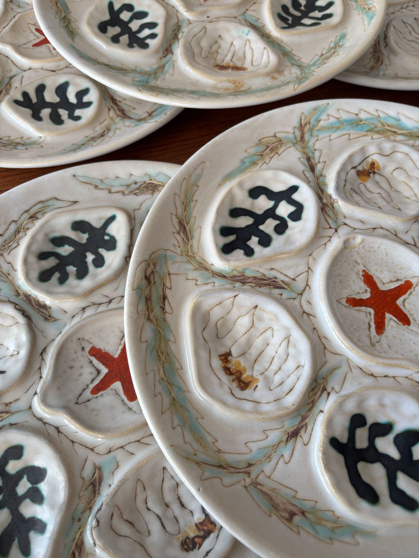 Set of 6 Vintage Ceramic Oyster Plates MBFA PORNIC Made in