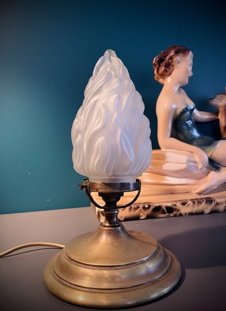 Lampe flamme Art Déco verre dépoli 1920-1930