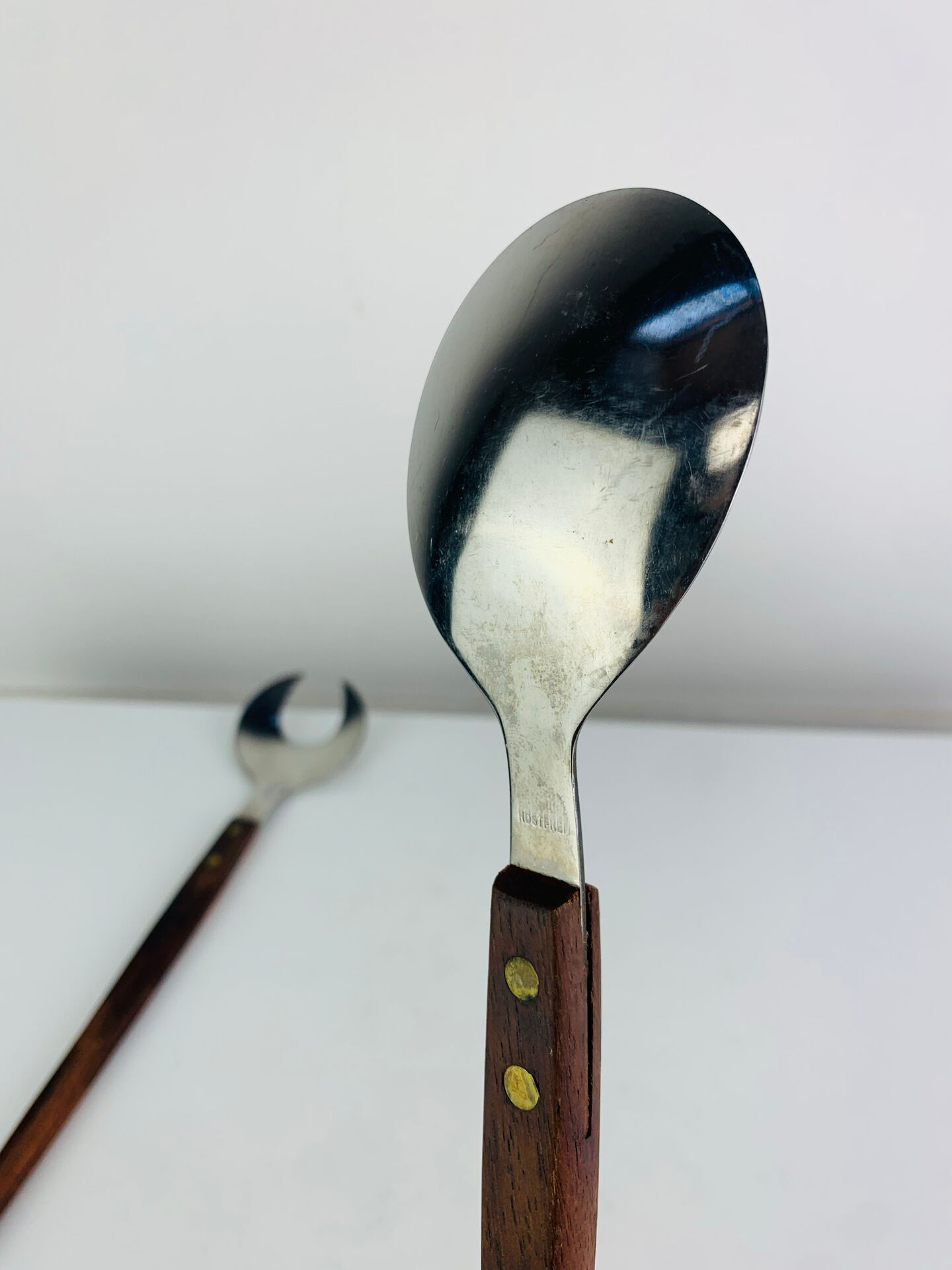 Teak and stainless steel salad cutlery in Scandinavian style, 1960s.