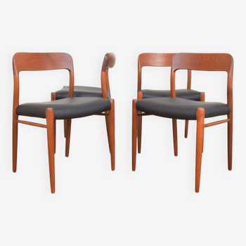 Chaises de Salle à Manger Mid-Century en Teck et Cuir, modèle 75 par NO Møller pour JL Møller, 1960s, Set