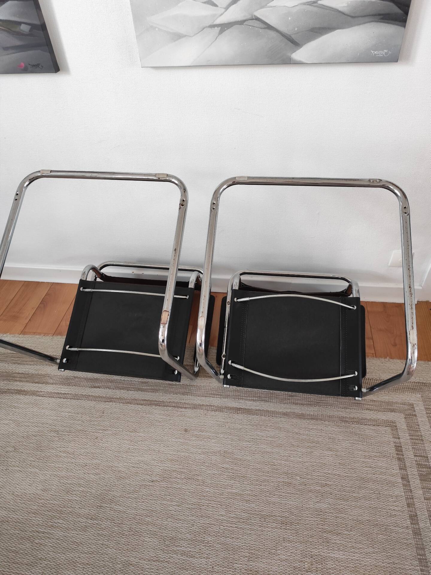 Set of 4 chrome tubular chairs