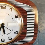 Vintage formica clock silent wall clock "Featured wood stripes"
