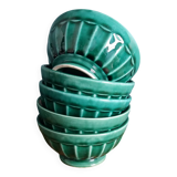 Emerald green glazed ceramic ribbed bowls