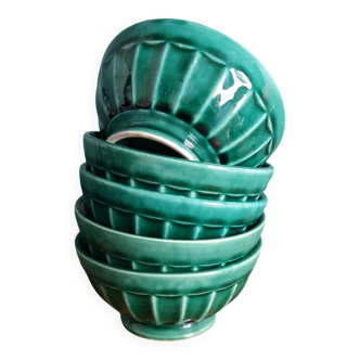 Emerald green glazed ceramic ribbed bowls