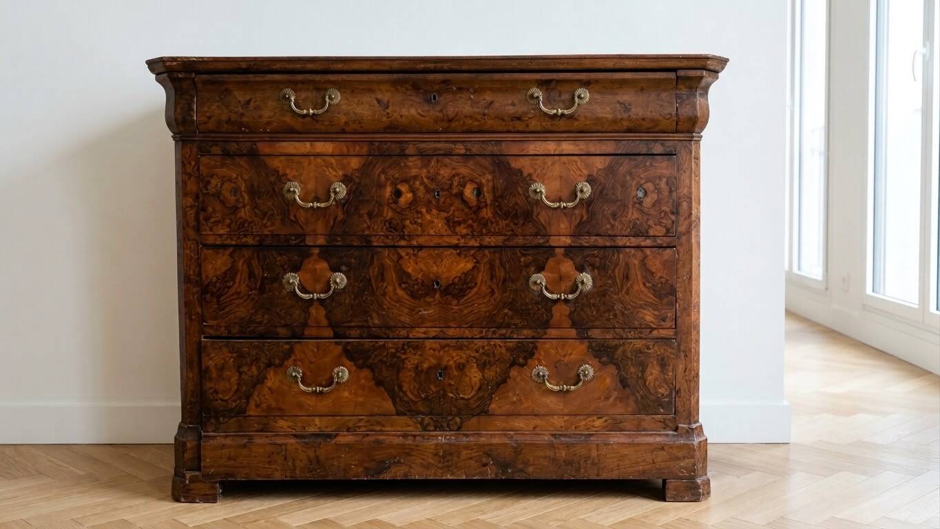 Antique wooden chest of drawers with 4 drawers.