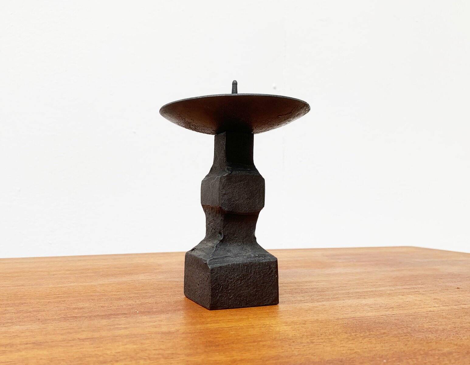 Brutalist wrought iron candlestick from the mid-century.