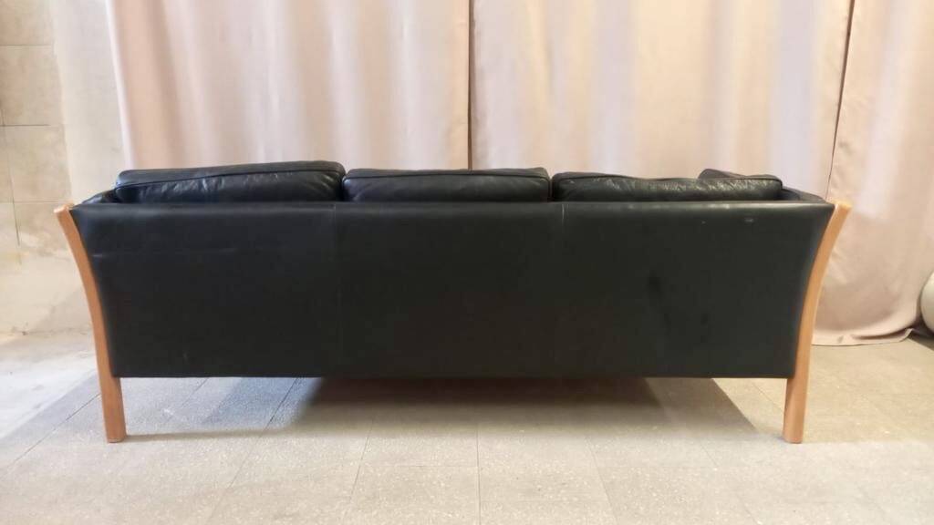 Danish vintage 3 seater black leather Stouby sofa , 1960s