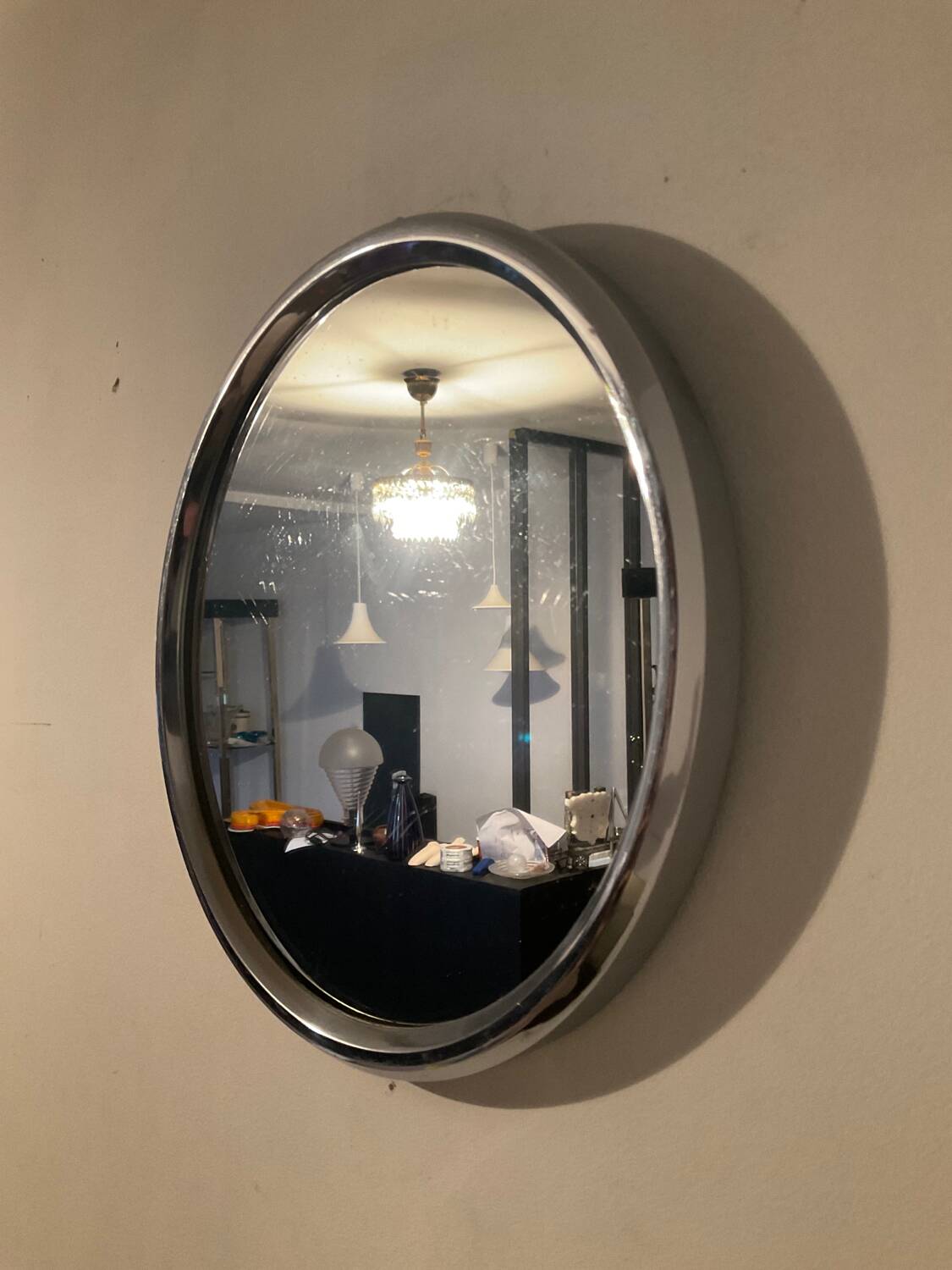 Vintage stainless steel mirror from the 50s and 60s