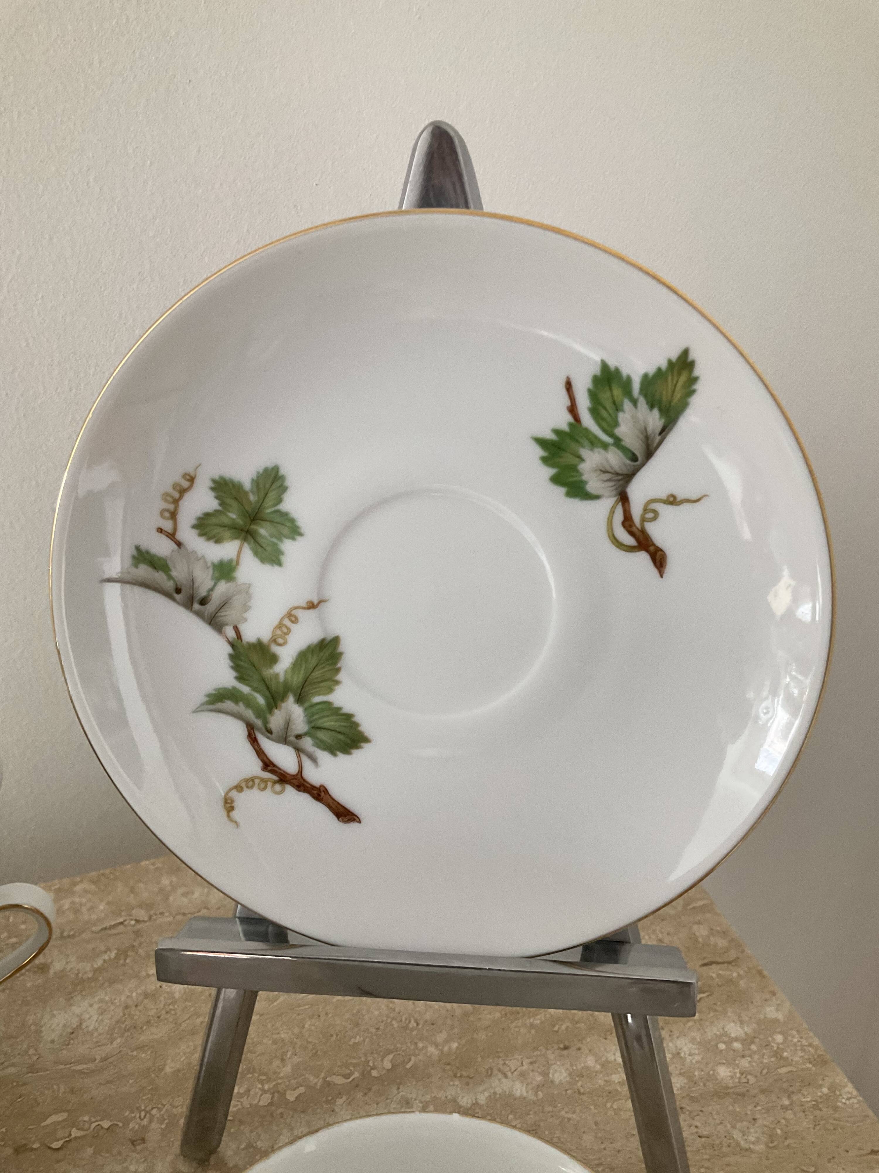 Vintage porcelain herbarium service 6 cups with plates