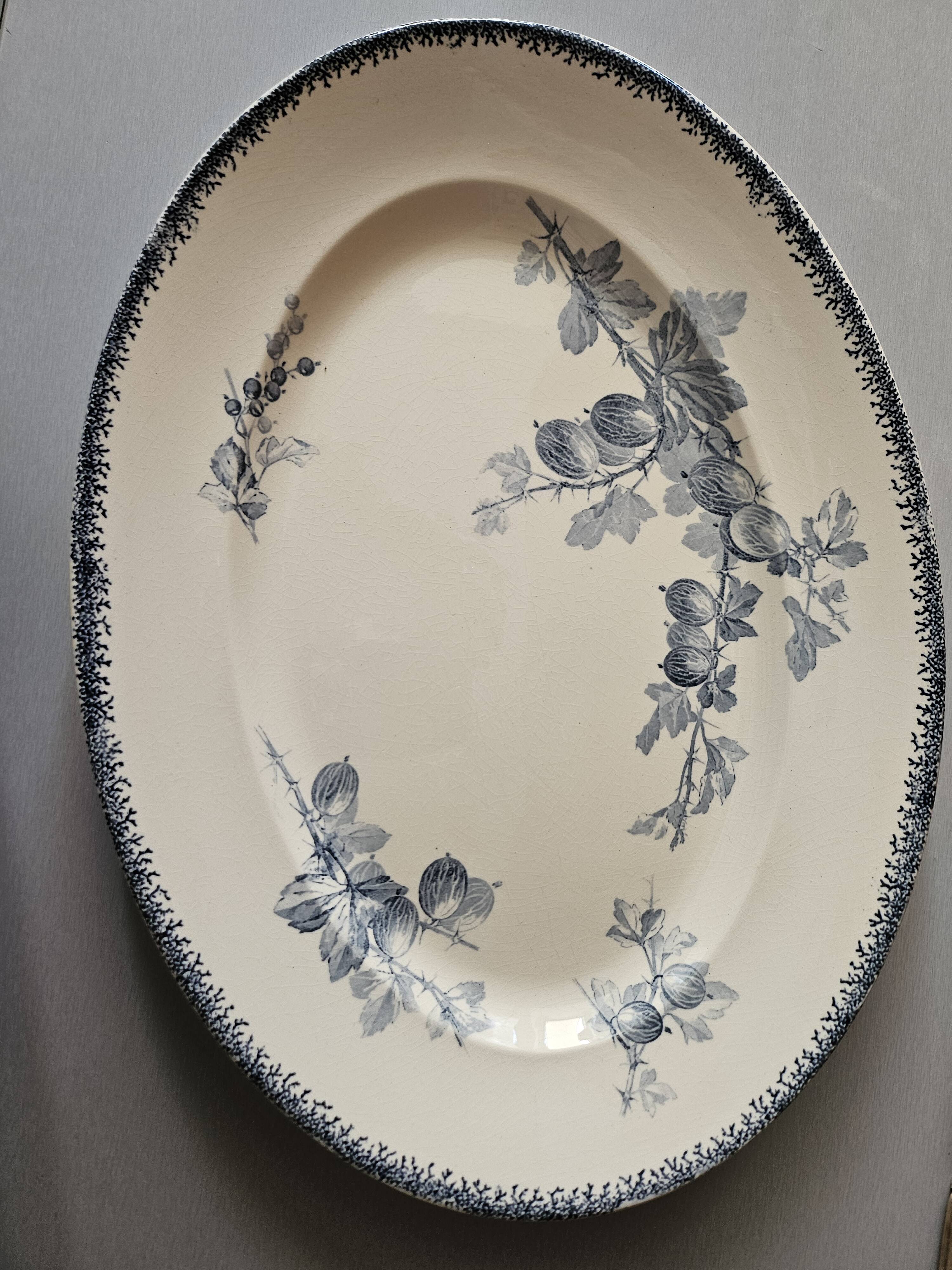 Grand plat ovale ancien Sarreguemines – modèle Goseilles