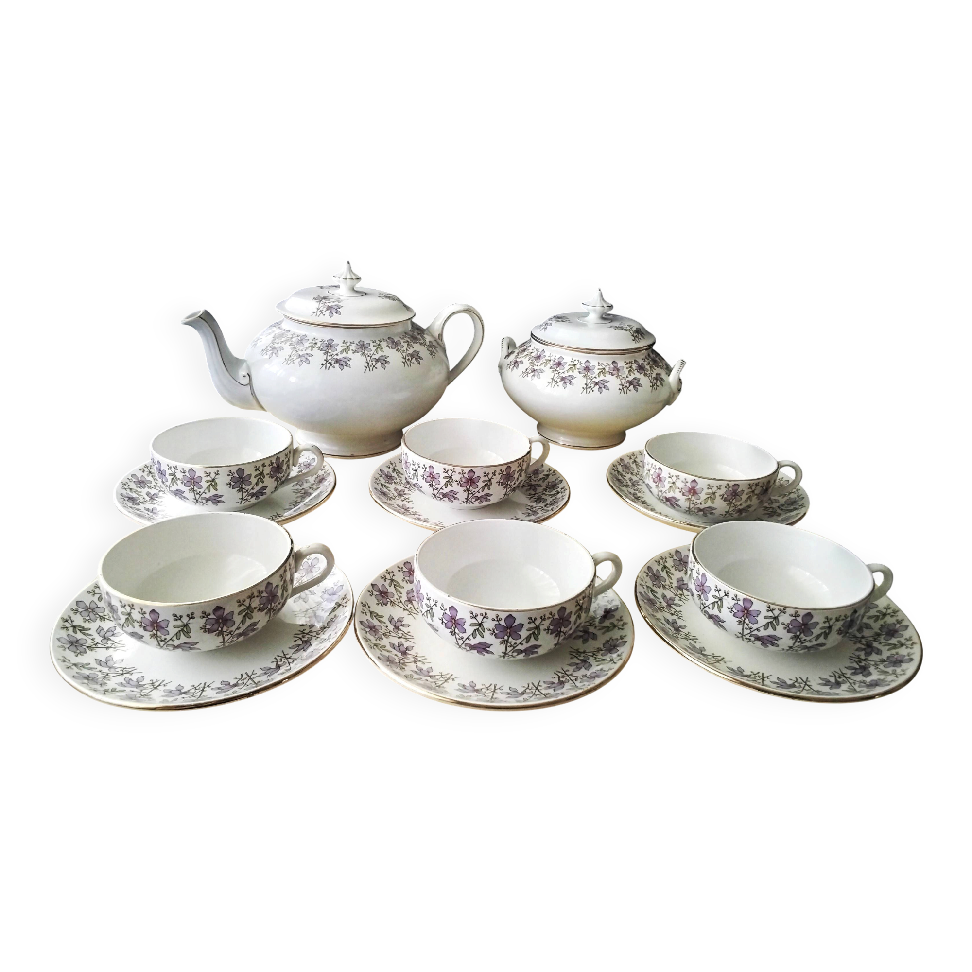 Antique tea service in Sarreguemines U&C earthenware.