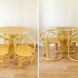 Bamboo Bistro Set / Table and Chairs Dining Set / Outdoor Cane Wicker, Mid Century Patio Furniture