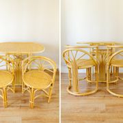 Bamboo Bistro Set / Table and Chairs Dining Set / Outdoor Cane Wicker, Mid Century Patio Furniture