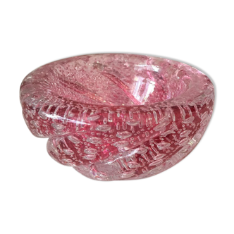 Vide poche ou cendrier bulle rose et transparent tourbillon verre epais