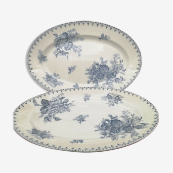 Pair of oval dishes earthenware Sarreguemines model Flora