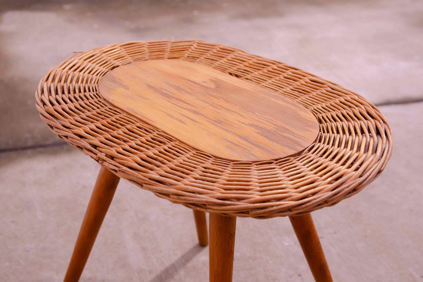 Mid century rattan stool by Jan Kalous for ÚLUV, 1960´s, Czechoslovakia