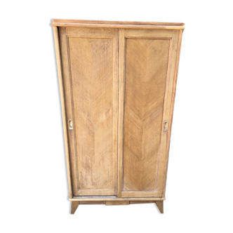 Wardrobe wardrobe in pickled oak Vintage compass feet