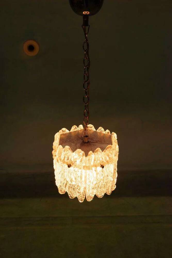 Orrefors Vintage Glass Suspension, Space Age lamp by Fagerlund