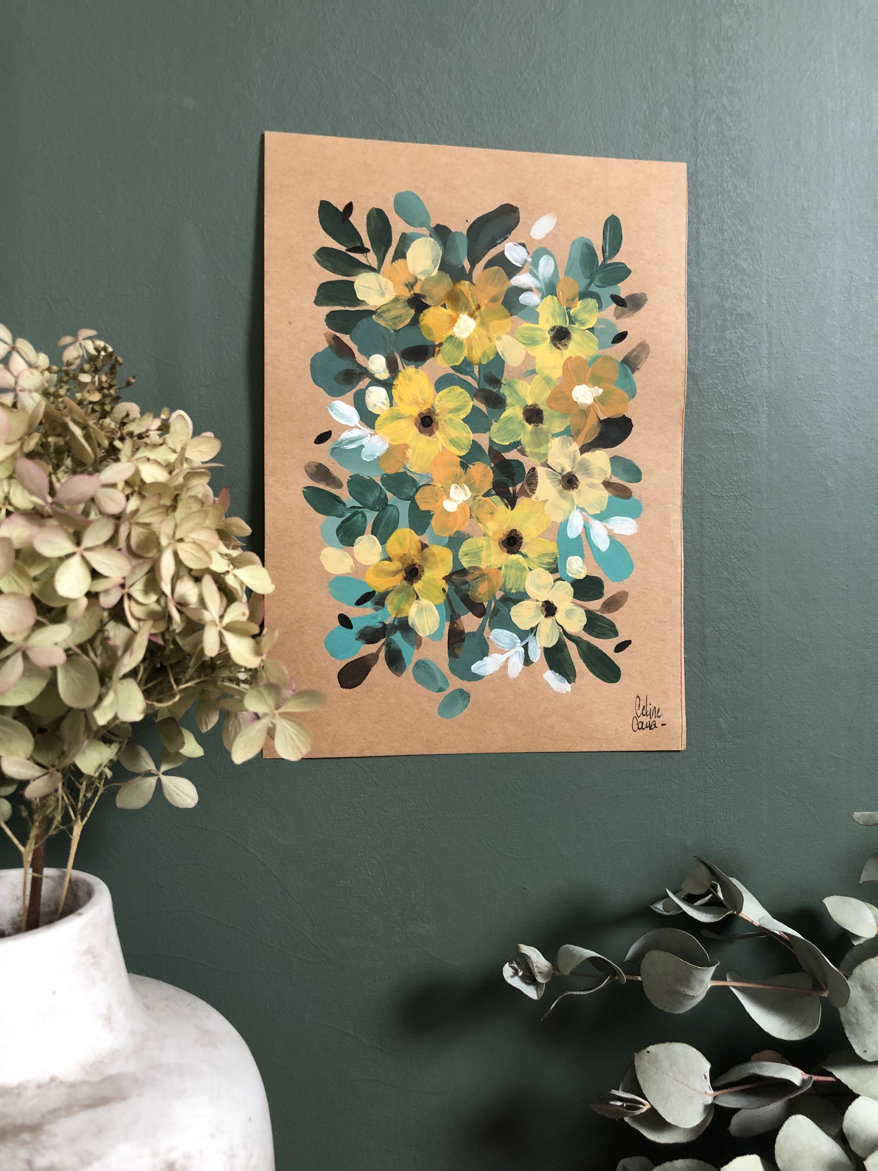 Floral painting on A5 paper Yellow flowers by CÉLINE Caux