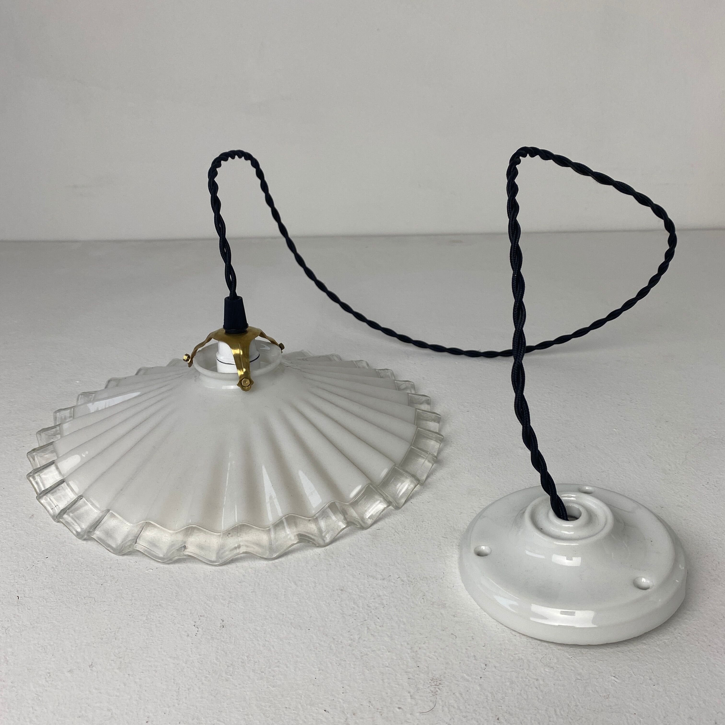 Pair of old vintage opaline pendant lamps