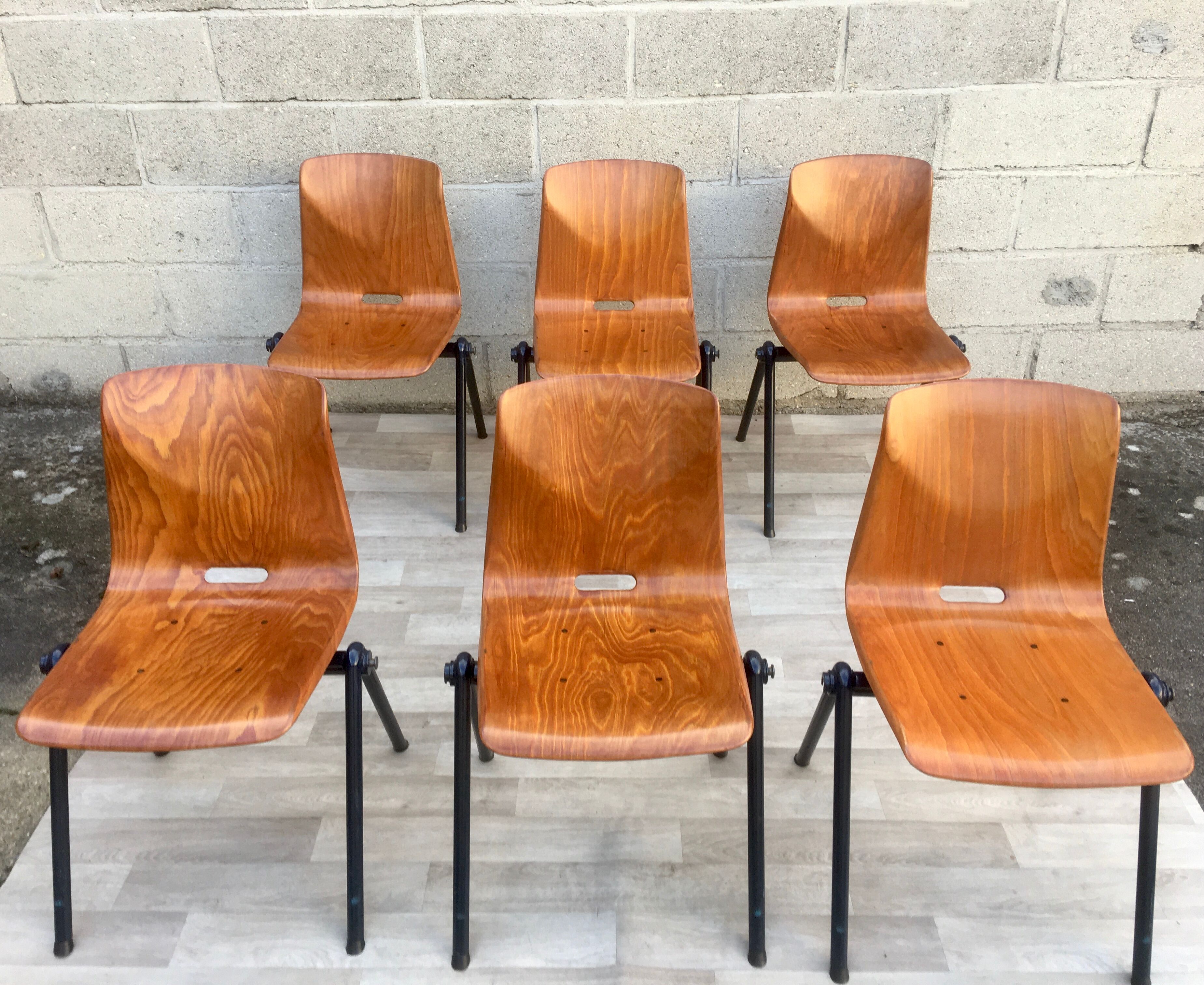 Set of 6 Galvanitas S30 industrial chairs