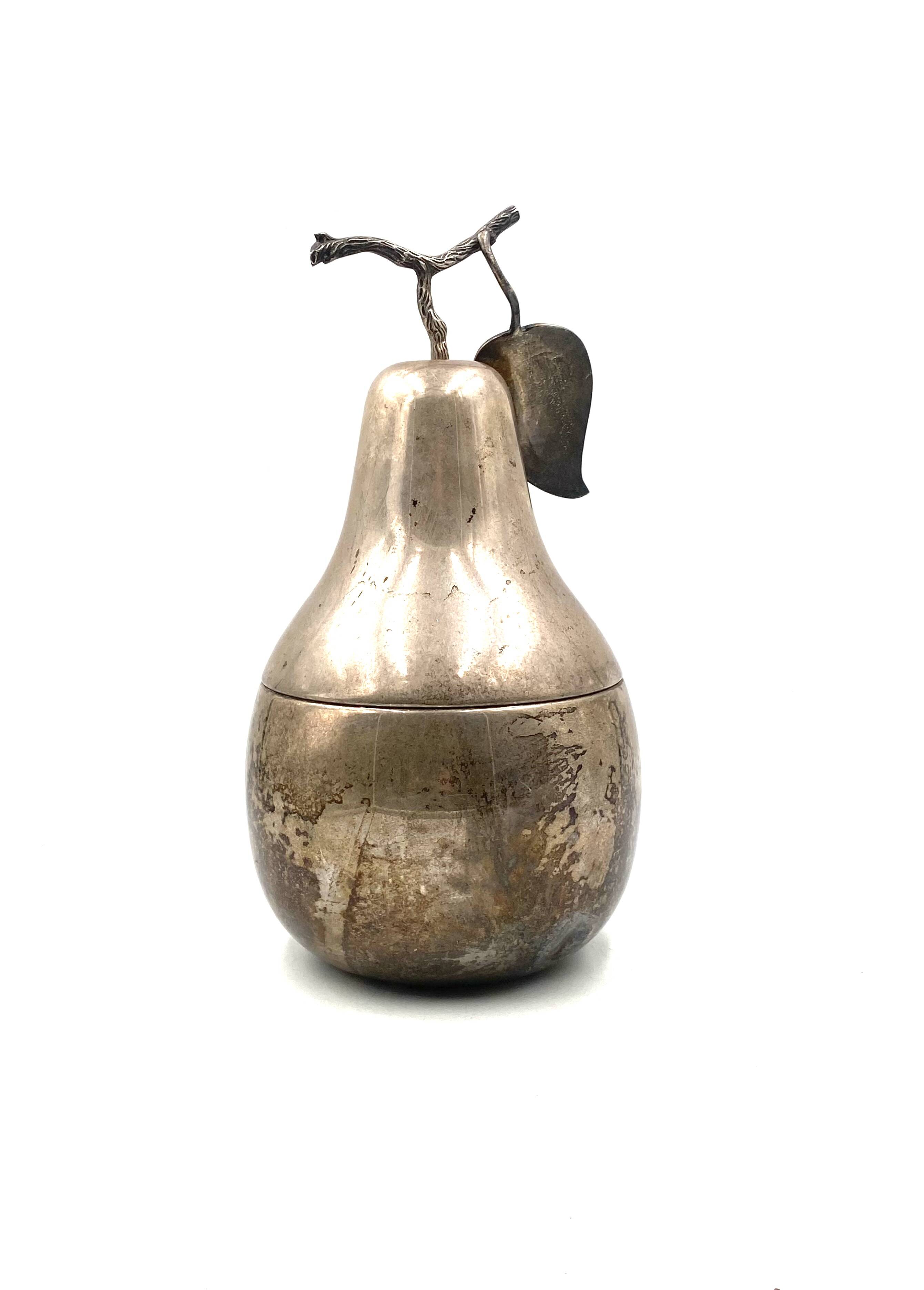 Modern silver-plated Pear wine cooler / ice bucket, Teghini Firenze Italy 1970s