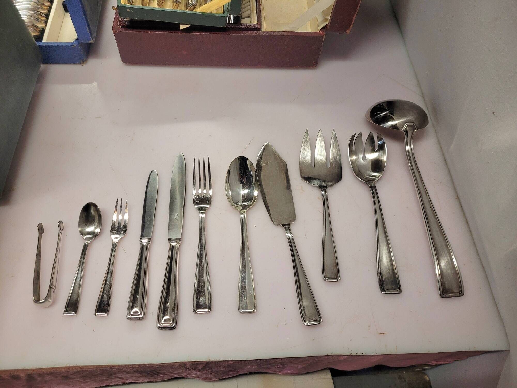 Silver plated cutlery set, Fionnet François, mid-20th century, 149 pieces with boxes