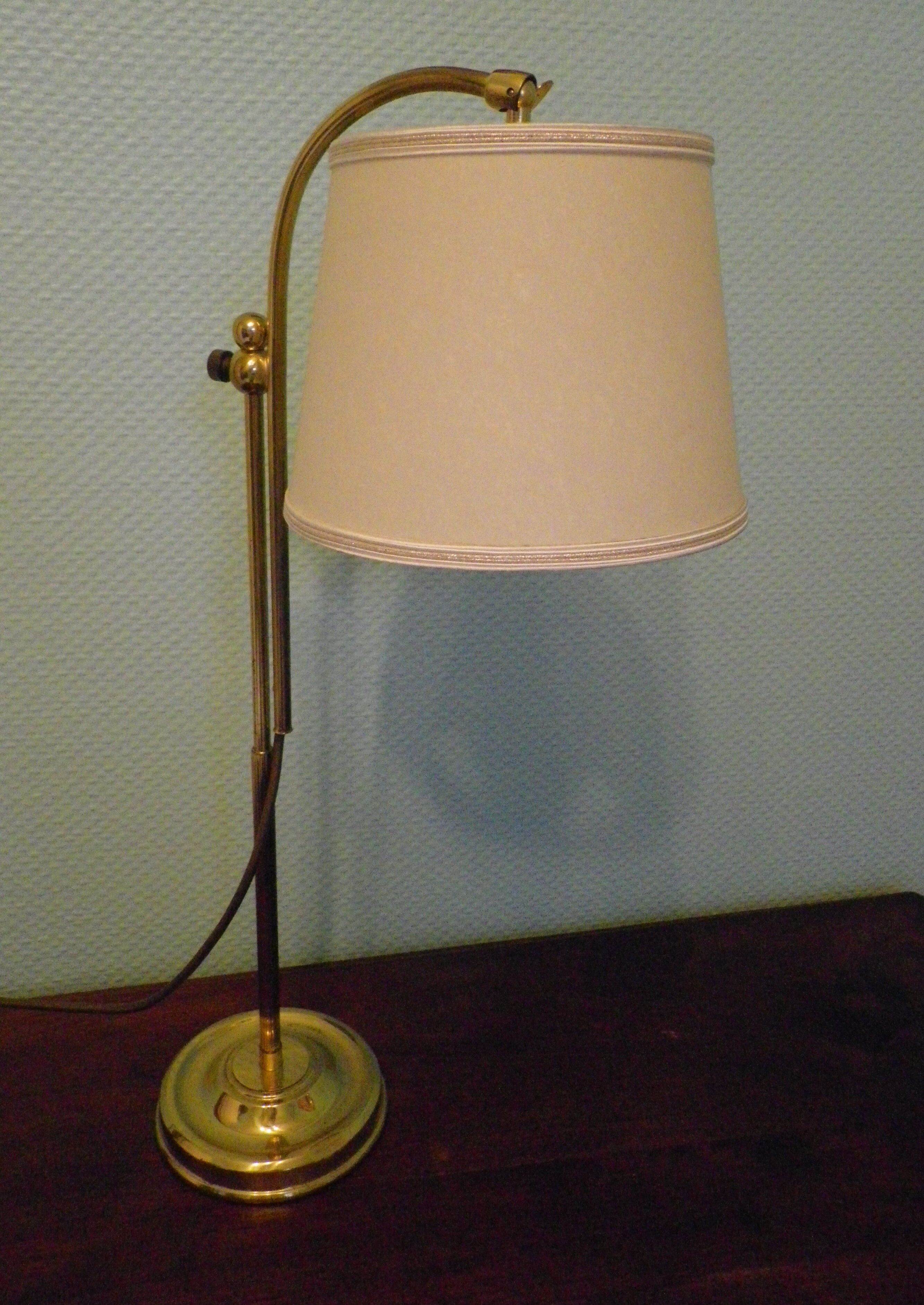 Reclining table lamp by Koch & Lowy for OMI, brass, metal, fabric - Germany - 60s/70s