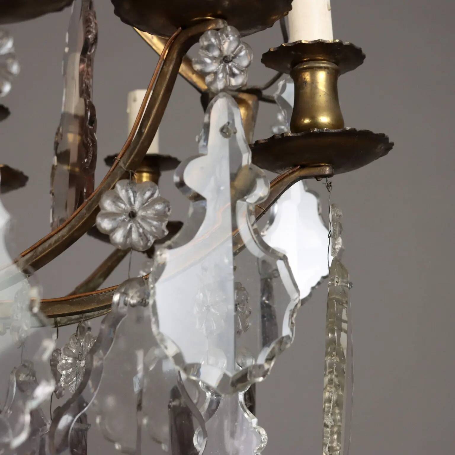Antique chandelier in glass and gilded metal, Italy, 19th century