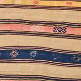 5x8 Cream & Navy Blue Striped Pattern Kilim Rug, 152x234Cm