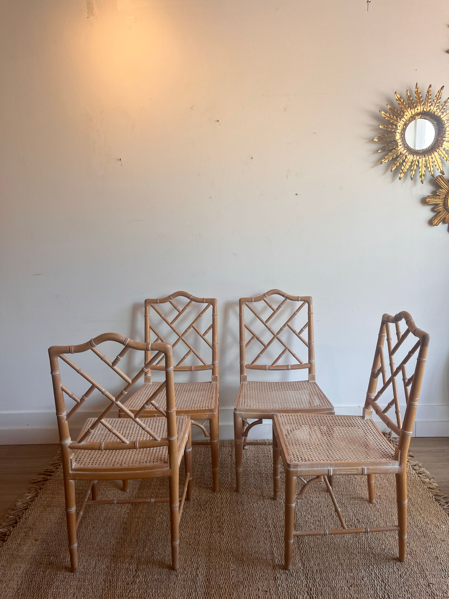Ensemble de 4 chaises Chippendale 'Faux Bamboo' vintage
